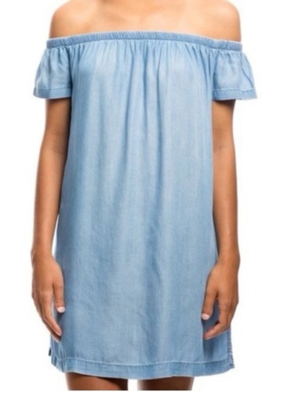 Anthropologie Cloth & Stone Off-Shoulder Mini Dress Blue Chambray Denim Western - Picture 12 of 15